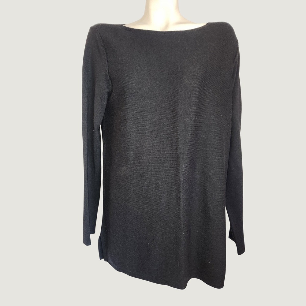 J. Jill Women Black Long Sleeve Boatneck Tunic Knit Sweater M officecore momcore